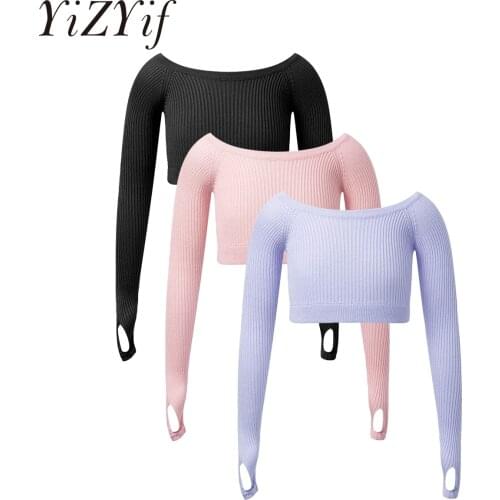 Girls Skin Tight Ballet Sweater Practice Dance Wear Warm Up Knitwear Stretchy Gymnastic Leotard Kids Child Ballet Crop Tops