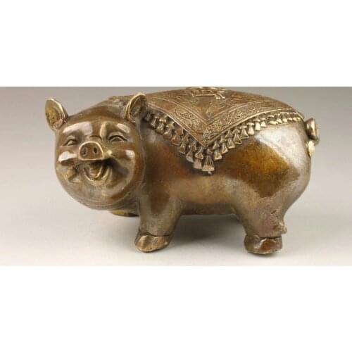 Elaborate Chinese Handmade Lovely Wealth Copper Pig Statue
