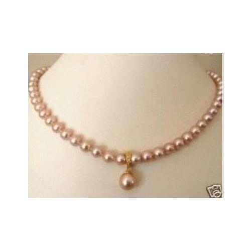 Beautiful 8mm pink freshwater pearls necklace pendant color Fashion Free shipping