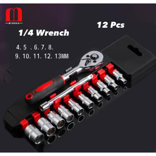12 Pcs 1/4" Ratchet Socket Wrench Kit Universal Repair Tool Multi-Function 8-32mm Wrench Home Quick Release Reversible Ratchet H
