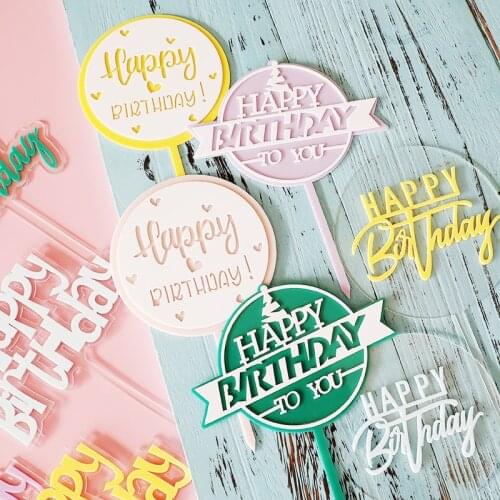 Ins New Happy Birthday Cake Topper Acrylic Candy Colors Cake Topper For Kids Birthday Party Cake Decorations Dessert Supplies