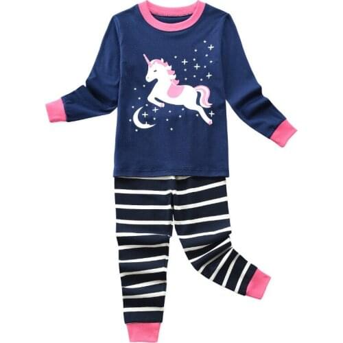 New Kids Girls Pajama Sets Cartoon Print Long Sleeve O-Neck T-Shirt Tops Pants 2PCS Toddler Baby Girl Autumn Sleeping Clothing