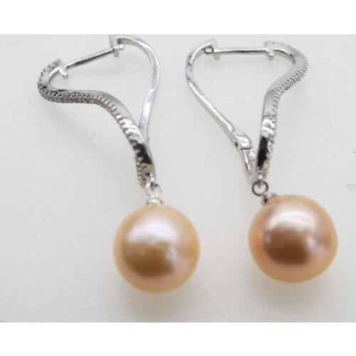 Freshwater pearl reborn keshi pink/purple near round baroque 12-14mm and zircon wave hook earrings FPPJ wholesale Xmas gift