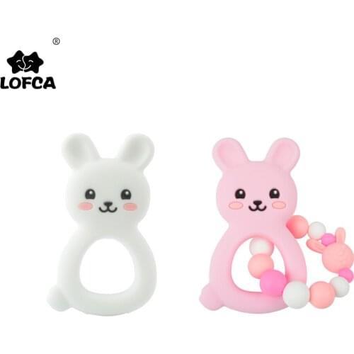 LOFCA Rabbit Silicone Teether Cartoon Animal Baby Teething Toy Free BPA Food Grade Silicone Pendant Gift Accessories Making