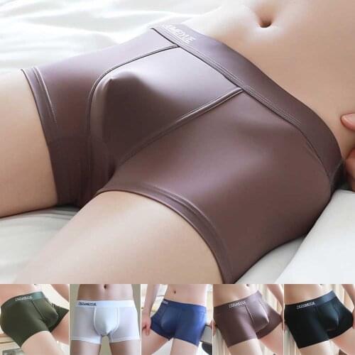 Sexy Men Ice Silk See-through Boxer Briefs Pouch Underwear Panties Comfy Breathable Flat Boxers Shorts U Convex Pouch Трусики