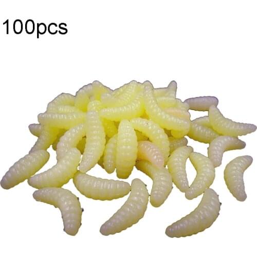 100pcs 2.4cm Smell hand pole bait fishing lure soft bread bug bionic grubs trout lure soft bait hot Smell Hand Pole Bait Carp ED