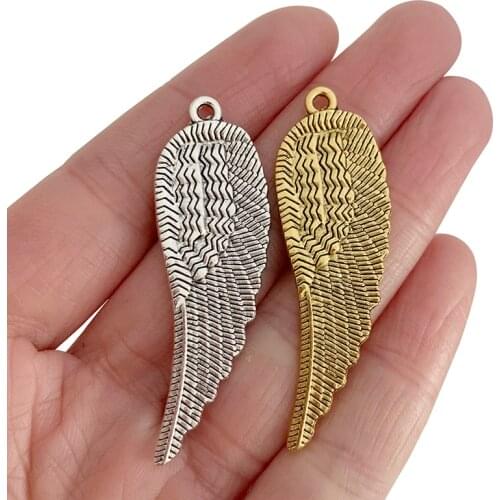 20 x Antique Gold/Silver Color Wings & Feather Charms Pendants for Necklace Jewelry Making Accessories 52x16mm