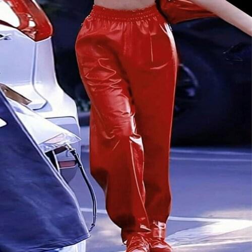 2021 Women Pants Autumn Winter Faux Leather Loose Pockets Solid Color Pants Club Trousers брюки женские Womens Clothing