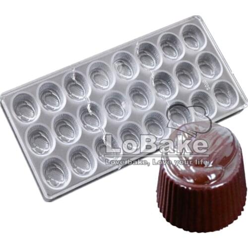 24 cavities High quality fluted wall oval almond shape PC Polycarbonate chocolate mould unique design for baking cooking tools