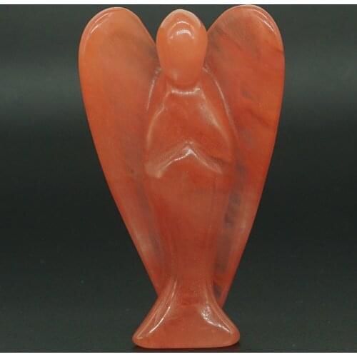 3 Inch Cherry Quartz Crystal Gemstone Carving Angel Statue Lucky Crafts Stone Figurine Chakra Healing Reiki
