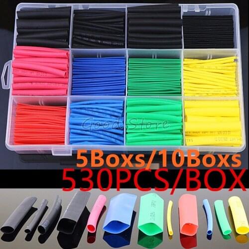 5Boxs/10Boxs) 530PCS/580PCS Heat Shrink Tubing Insulation Shrinkable Tubes Polyolefin Wire Cable Sleeve Kit Heat Shrink Tubes
