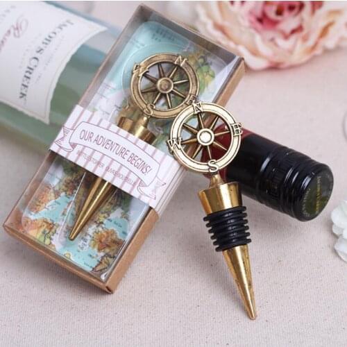 50pcs Compass Adventure Travel Wine Bottle Stopper Wedding Favor vintage bronze compass Wine Bottle Stopper Gifts Favor LX5009