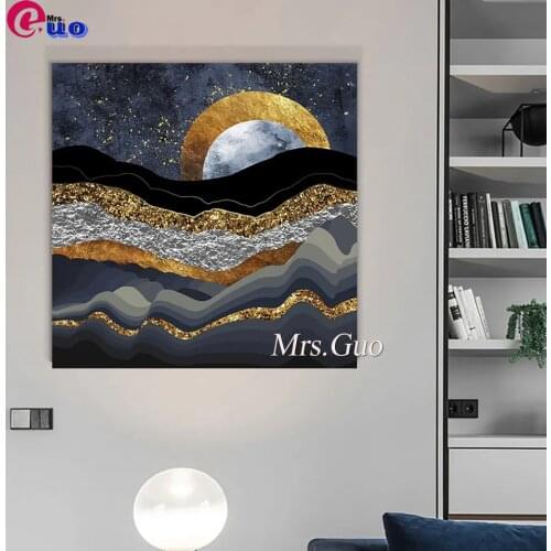 5D DIY Diamond Painting Cross Stitch "Abstract Landscape Full Square/Round Diamond Embroidery Mountain Moon Mosaic Decor