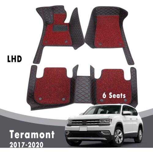 Car Floor Mats For Teramont 2020 2019 2018 2017 (6 Seats) Carpets Auto Luxury Double Layer Wire Loop Leather For Volkswagen VW