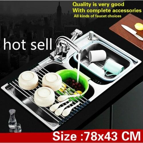 Free shipping Hot sell household standard multifunction kitchen double groove sink food grade 304 stainless steel 780x430 MM