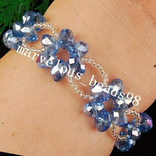 Free Shipping Fashion Jewelry Blue Faceted Crystal Beads Stretch Bracelet 7" FG2285