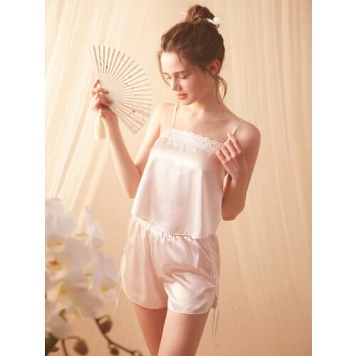 Free Shipping 2021 Rose Tree New Womens Short Pants Pajamas Lace Pink Sleepwear Soft Girl Nightgown Sweet Nightshirt