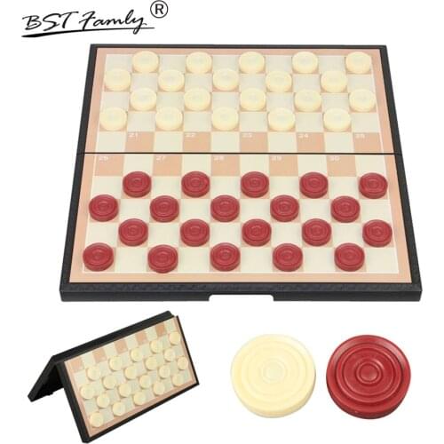 BSTFAMLY International Checkers Plastic Chess Set 285*285/200*200mm Folding Checkerboard Magnetic Chess Game 100 Checker T5