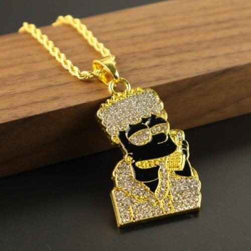 Fashion Cartoon Style High Quality Metal Twist Chain Necklace Zircon Inlaid Small People Pendant Hip Hop Jewelry