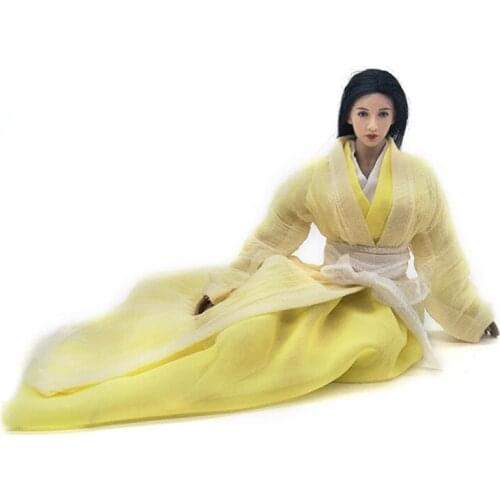 1/6 Yellow Chinese Ancient Womens Long Dress Models for 12''Big Bust Body