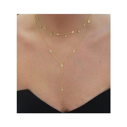 Long Y Necklace Women Crystal cz station y chain Wedding Party Christmas Long Necklace Sexy Gold Rhinestone Statement Chocker