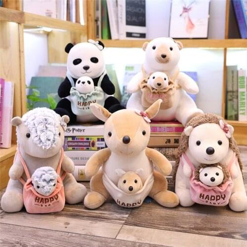 Cute Small Jungle Animals Plush Toys Chinese Panda Hedgehog Polar Bear Pangolin Kangaroo Mother and Baby Doll Soft Smoothing Toy