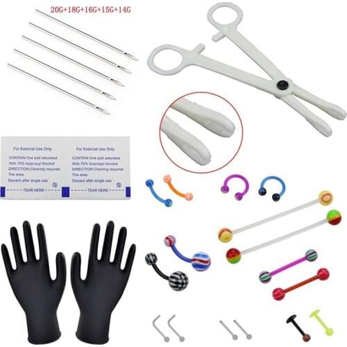 14G Rofessional Piercing Kit Multicolor Steel CZ Belly Navel Ring Body Piercing Needles Set Piercing Tool Supplies