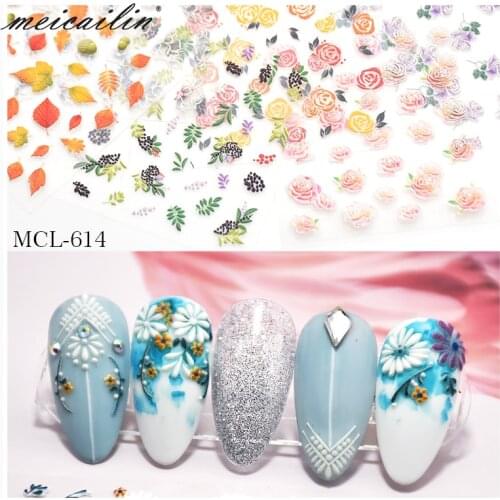40 Designs Flower Series 5D Self Adhesive Embossed Nail Stickers Acrylic Engraved Nail Art Decals DIY Summer Manicure Decor Tool