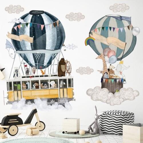 Cartoon Hot Air Balloon Wall Stickers for Kids Room Bedroom Decor Aesthetic Self Adhesive Mural Art Living Room Wall Decoration