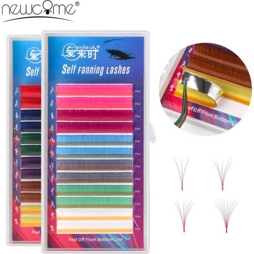 NEWCOME Multi Color Easy Fan Lashes Eyelash Extension Natural Silk Mink Eyelashes Colorful Auto Blooming Eye Lash Makeup Tools