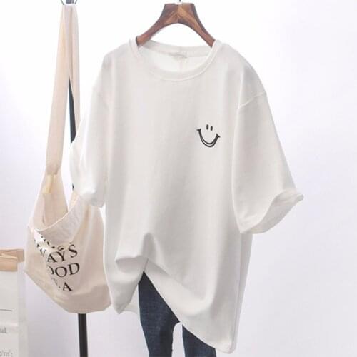 2021 News Popular Womens Wear T-Shirt Loose White Black Smiling Face Short Sleeve Summer Casual Student Girl Jacket Tshirt