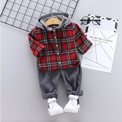 Autumn and Winter Warm Childrens Sets 0-4 Years Old Baby Plaid Hoodies Long Sleeve Kids Sets Trousers Two-piece Suits