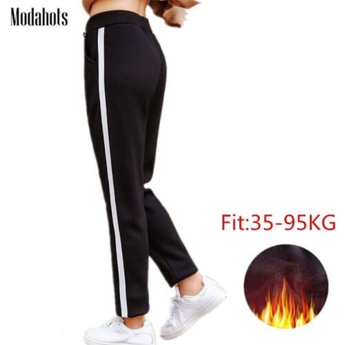 Autumn Winter Women Side Striped Leggings Plus Size Thick Velvet 4XL Big Sizes Large Legging pocket Black Grey Adjust Wais Pants