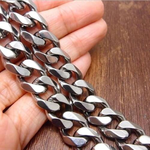 13/15mm 7-40" Silver Color Polished Fashion Cuban Curb Link Chain Necklace Or Bracelet Stainless Steel Mens Jewelry