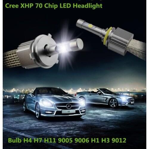 Pair Powerful P70 H4 H7 H11 H1 9005 9006 9012 H8 H9 13200lm 110W C'ree XHP70 chips Car LED Headlight Bulbs Kit with 6000k 8000K