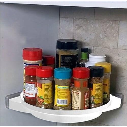 Kitchen Organizer Shelf Rotating Rack Free Perforation Corner Rack Kitchen Bathroom Tripod Wall Suction Design Bathroom Rack