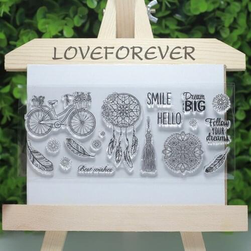 Dream big tassel bicycle Feather transparent clear stamp for Scrapbooking/Card Making/Stamp set stationery fun Decoration Supply