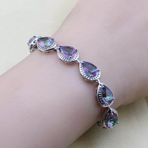 XUTAATI Sterling Silver colorcolor Jewelry Multi Color Stones Cubic Zirconia Adjustable Link Chain Bracelet length 18+3cm