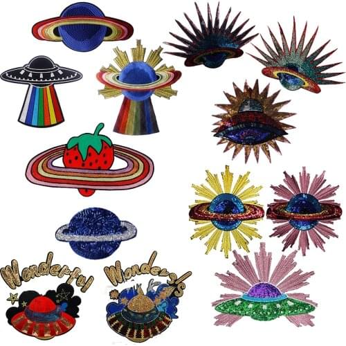 Craft Sequin Globe Space Earth Strawberry Embroidery Patch Sew on Iron on Applique Badges Clothes Decorated Sewing