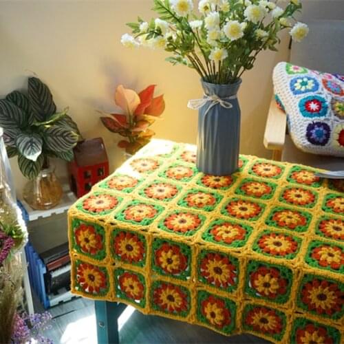 Handmade crochet Sunflower cushion fashion crochet blanket felt pastoral style sofa cushion housewarming gift 40x40cm