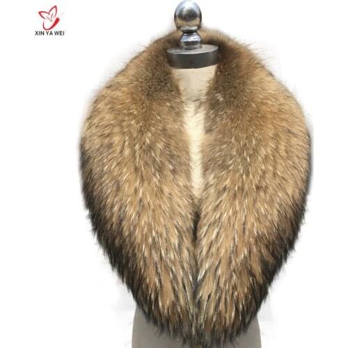 Real Fur Collar For Parkas Luxury Outerwear Natural Warm Scarf Women Big Raccoon Fur Scarves Male Jackets 80cm 90cm 100cm 11ocm