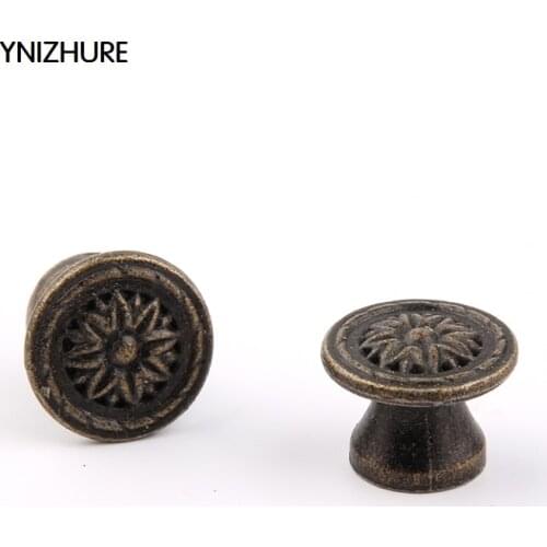 YNIZHURE 30pcs 18*16mm Flower Dome bronze European retro classic zinc alloy single hole round cabinet drawer door antique handle