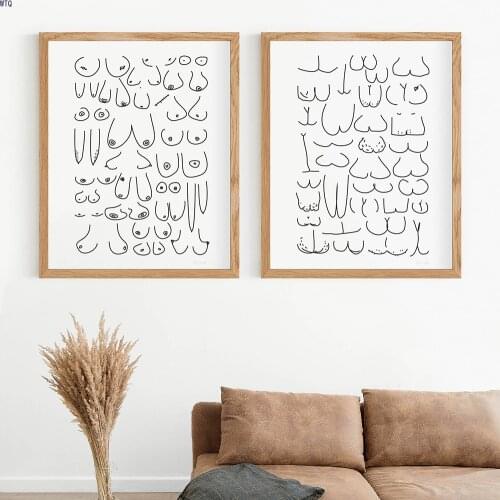 Funny Pattern Canvas Painting Abstract Butts Boobs Line Art Drawing Posters And Prints Minimalism Wall Art Pictures For Bathroom
