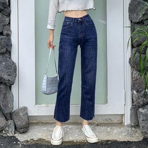 Womens Pants Straight Leg Jeans Women High Waist Slim Loose Autumn Winter Pants Casual Split Washed Mom Fashion Trousers