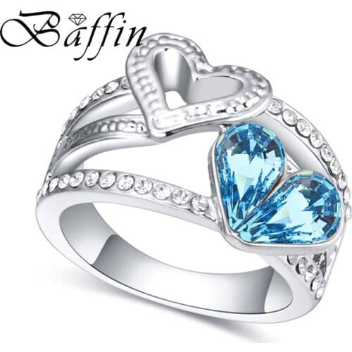 BAFFIN Double Heart Rings Original Crystals From SWAROVSKI Silver Color Fashion Finger Jewelry Anniversary For Women Romantic