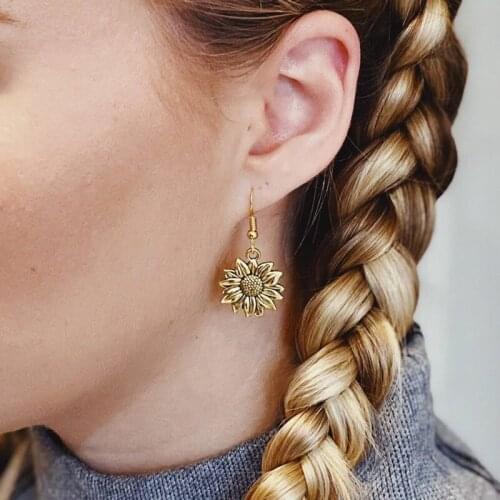 Sunflower Earrings For Women Gold Color Round Earring Korean Trendy Costume Jewelry Charms New Year Accessories Hoop Statement