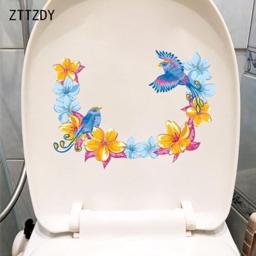 ZTTZDY 24.7×18.2CM Color Cartoon Flowers Home Bedroom Decoration Cute Bird Wall Toilet WC Stickers T2-1433