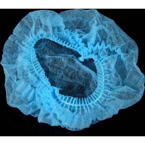 100 Pcs Disposable Hair Shower Cap Non Woven Pleated Anti Dust Hat Hotel Salon Supplies Set Blue Non-woven Bouffant Shower Caps