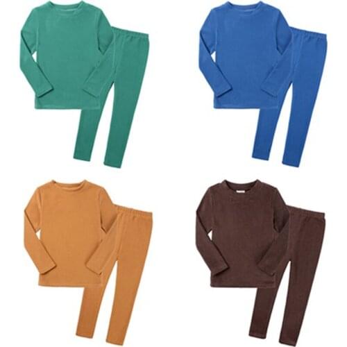 2020 Winter Pajamas Sets Cotton Kids Warm Nightgown for Boys Children Sleepwear Baby Girls Nightwear Clothing Solid Color