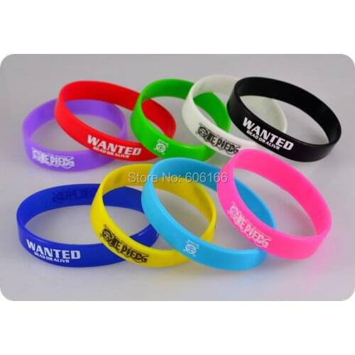 50x Anime OP ONE PIECE WANTED Silicone Bracelet Mix Colors wristband jewelry cosplay costume accessories